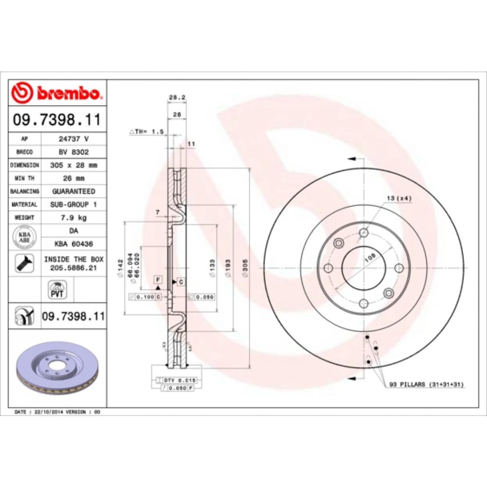 Brembo Bromsskiva 09.7398.11 8020584012079