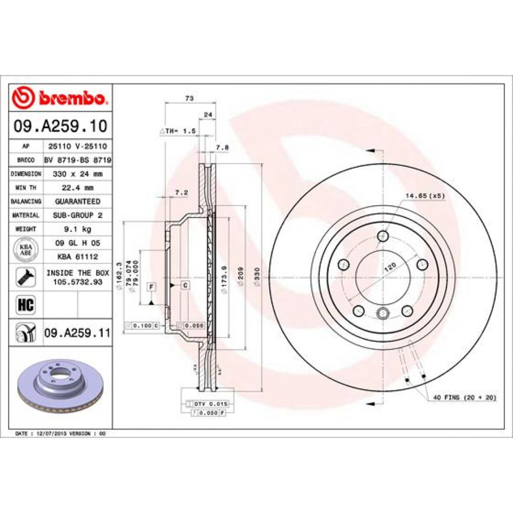 Bromsskiva BREMBO 09.A259.11 8020584025611