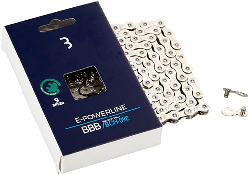 BBB Cycling E PowerLine 9 Speed Chain cykelkedja med SmartLink QuickLink Inklusive för vägs kedjecyklar 136 vänster silver förnickling BCH 09E 8716683110296